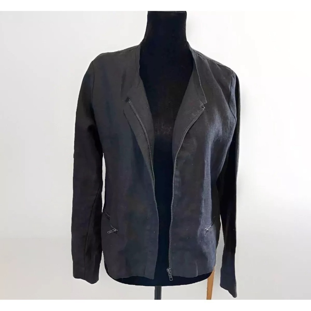 Gibson Linen Blazer S Womens Black Jacket Full Zip Long Sleeve Office Church